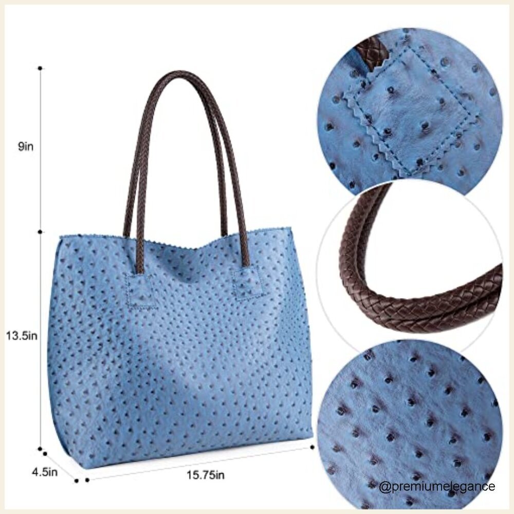 Large Vegan Leather Tote Bag with Zipper, Fits 15" Laptop, Hobo Style - Picture 6 of 7